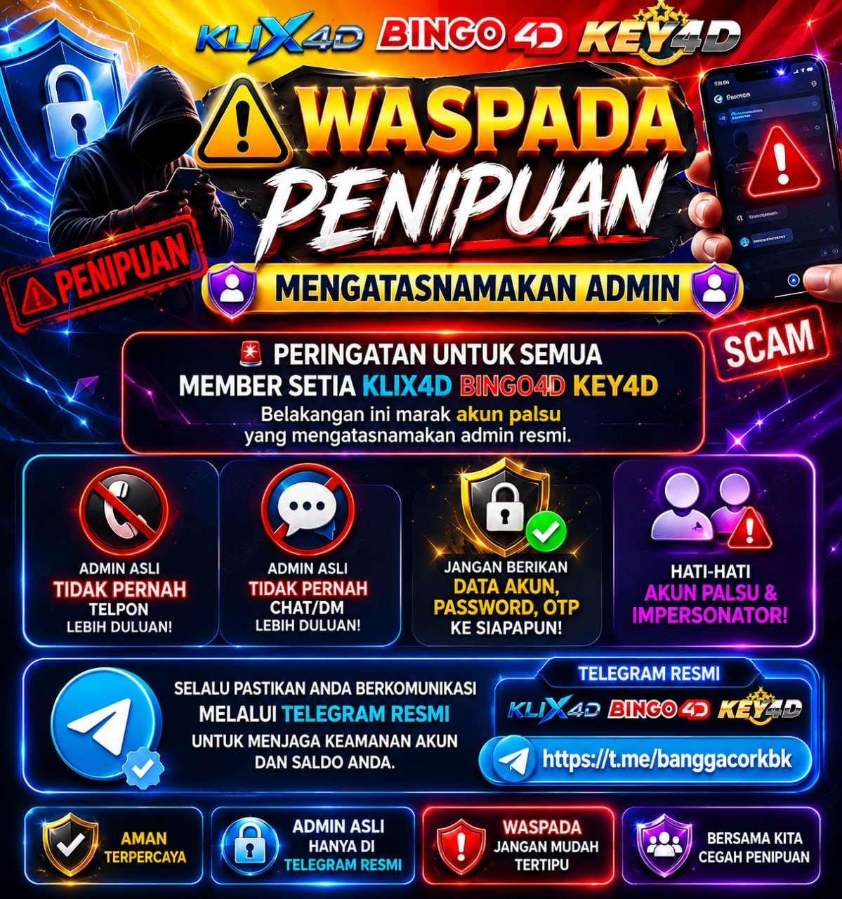 WASPADA PENIPUAN MENGATASNAMAKAN ADMIN🟣
🚨 Peringatan untuk semua member setia KL