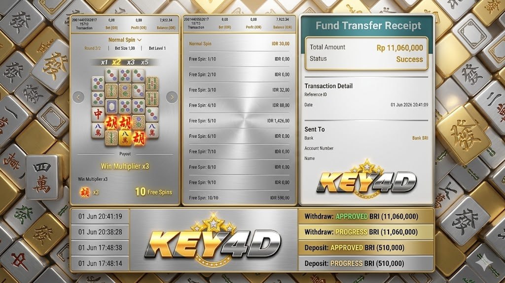 SELAMAT KEPADA MEMBER KEY4D
DEPOSIT : RP 510.000
WITHDRAW : RP 11.060.000
LINK D