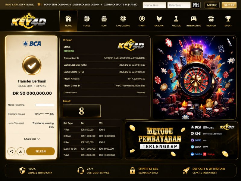 SELAMAT KEPADA MEMEBER KEY4D
DEPOSIT : 5.000.000
WITHDRAW : 50.000.000
LINK DAFT