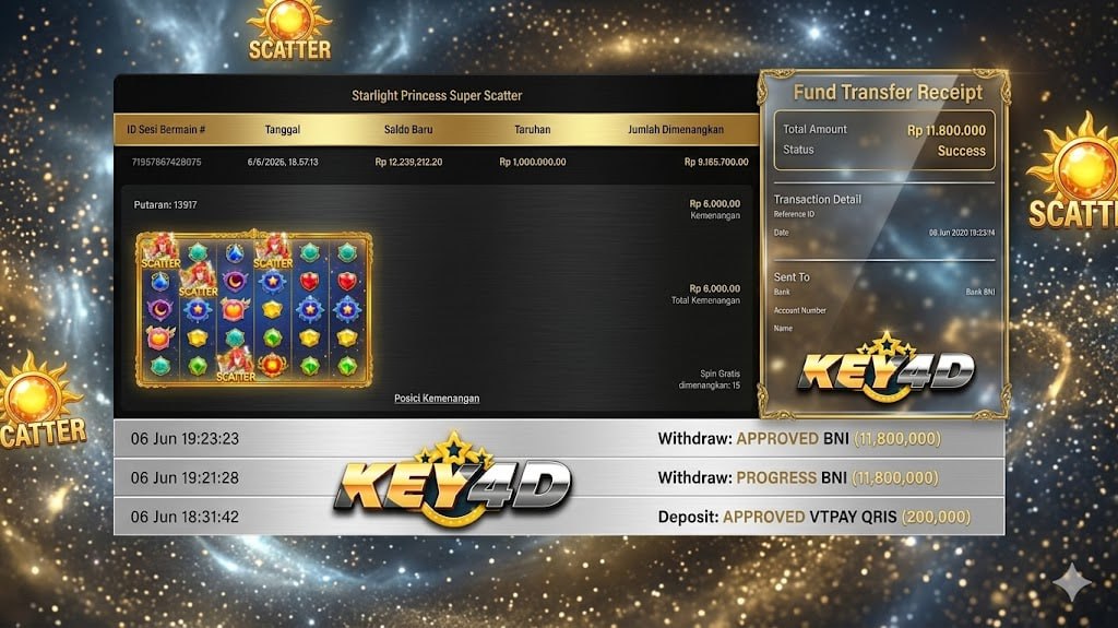 SELAMAT KEPADA MEMBER KEY4D
DEPOSIT : RP 200.000
WITHDRAW : RP 11.800.000
LINK D