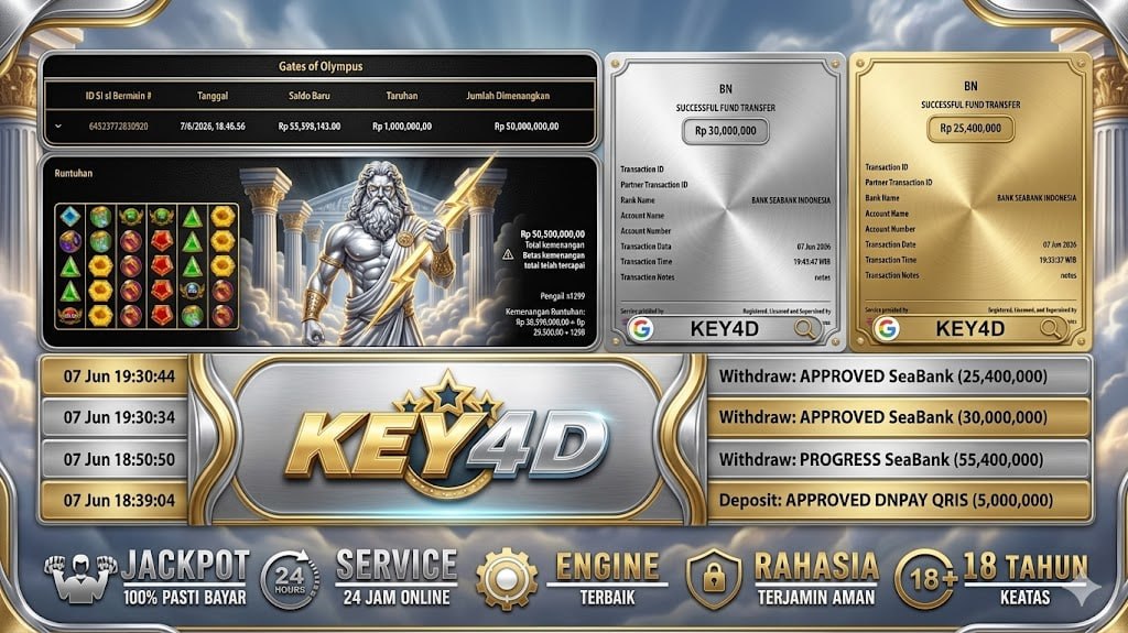 SELAMAT KEPADA MEMBER KEY4D
DEPOSIT : RP 5.000.000
WITHDRAW : RP 55.400.000
LINK