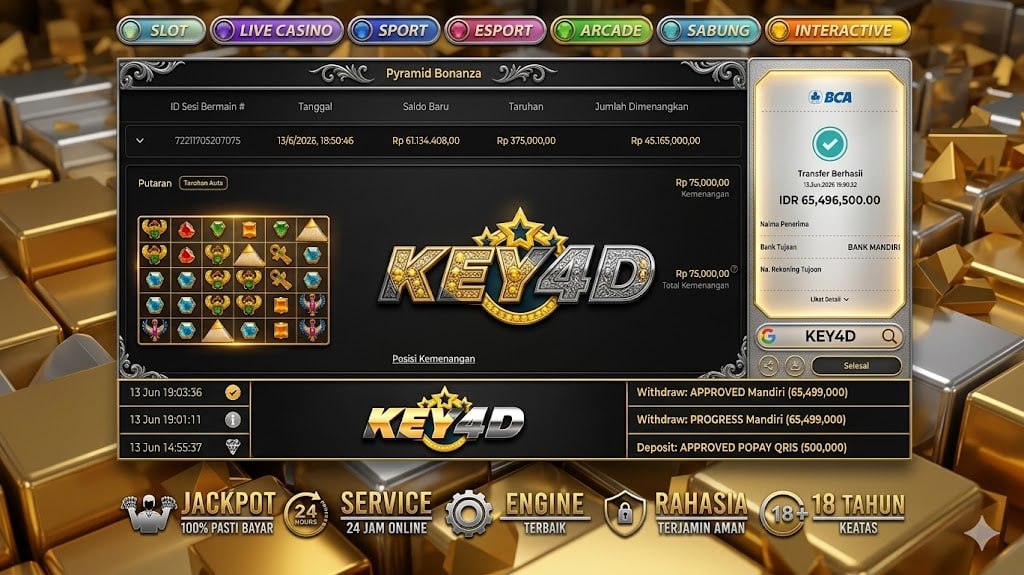 SELAMAT KEPADA MEMBER KEY4D
DEPOSIT : RP 500.000
WITHDRAW : RP 65.499.000
LINK D